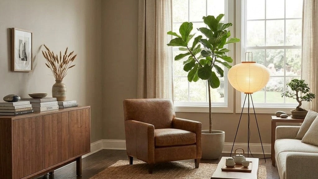 JINSHE 10A Washi Paper Floor Lamp in a serene Japandi style living room