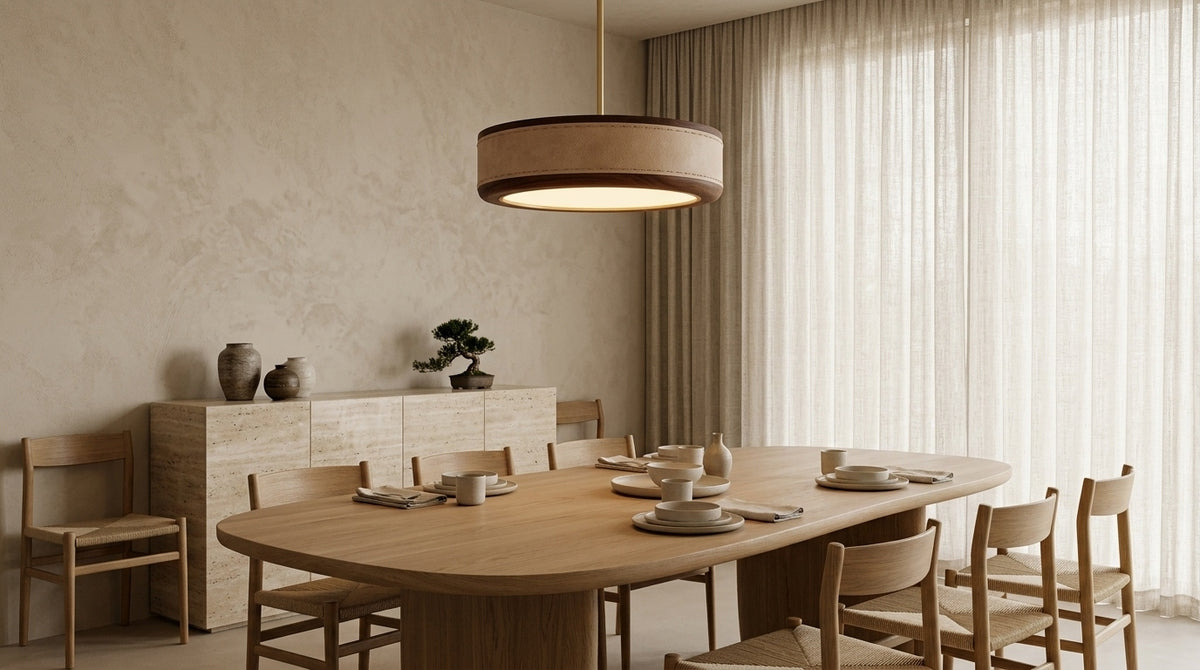The Tactile Luxury of Hand-Stitched Leather & Solid Walnut Chandeliers | JINSHE Architectural Guide