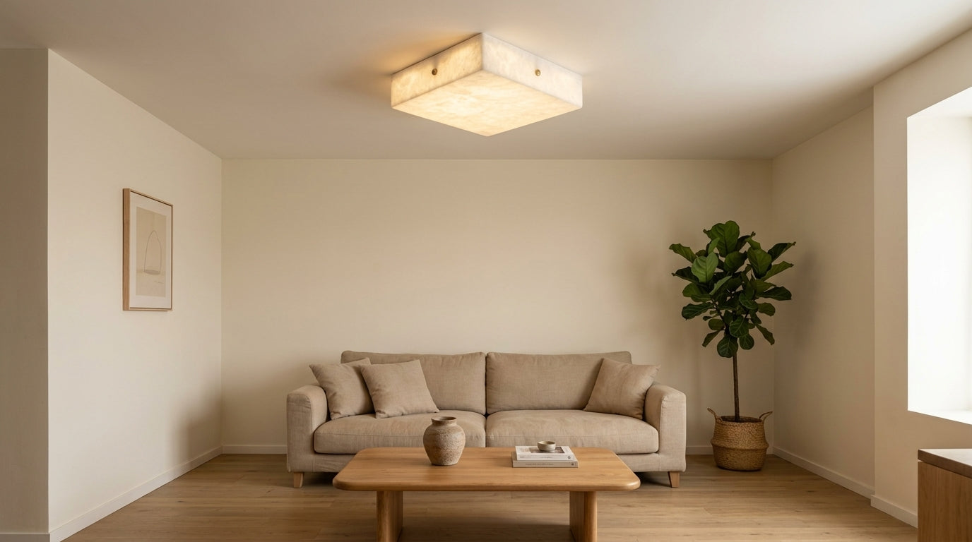 JINSHE Geometric Radiance: The Square Alabaster Ceiling Light