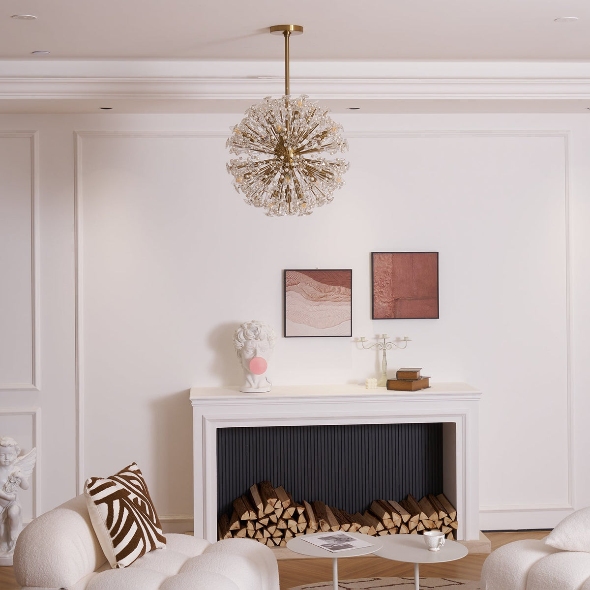 Dickinson Curated K9 Bohemian Crystal Chandelier – unlit natural material contrast