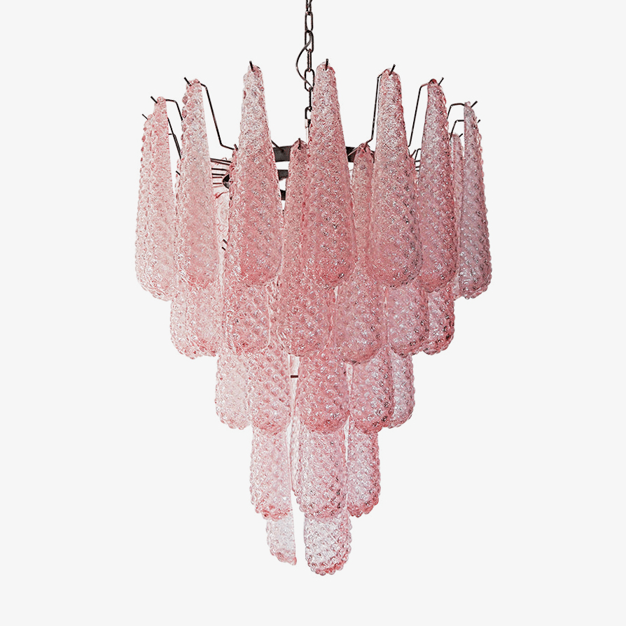 Pink Glass Droplet Curated Mouth-Blown Frosted G – Mouth-Blown Frosted Glass Chandelier