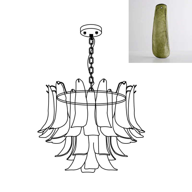 Murano Glass Leaf Chandelier - 4 Layers ∅ 31.5″ x H 19.6″ / Dia 80cm x H 50cm / Green & Gold