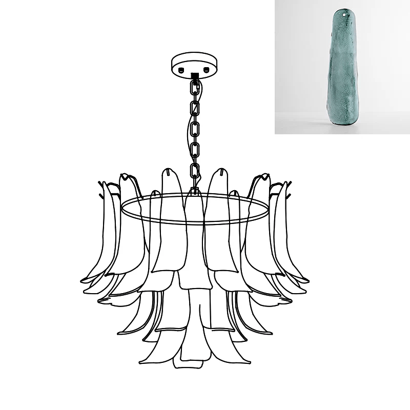Murano Glass Leaf Chandelier - 4 Layers ∅ 31.5″ x H 19.6″ / Dia 80cm x H 50cm / Blue & Gold