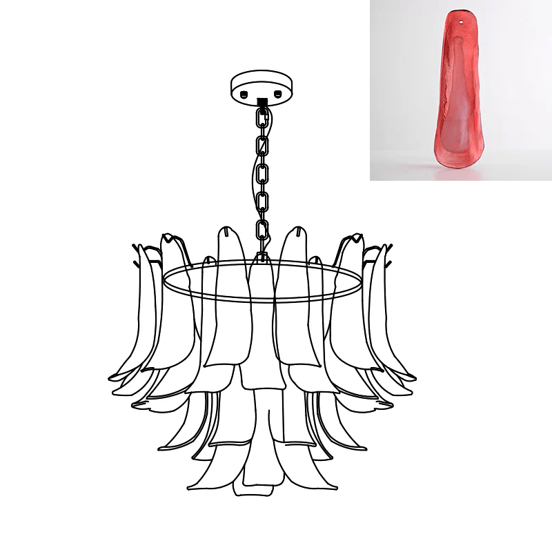 Murano Glass Leaf Chandelier - 4 Layers ∅ 31.5″ x H 19.6″ / Dia 80cm x H 50cm / Red Cloud & Gold