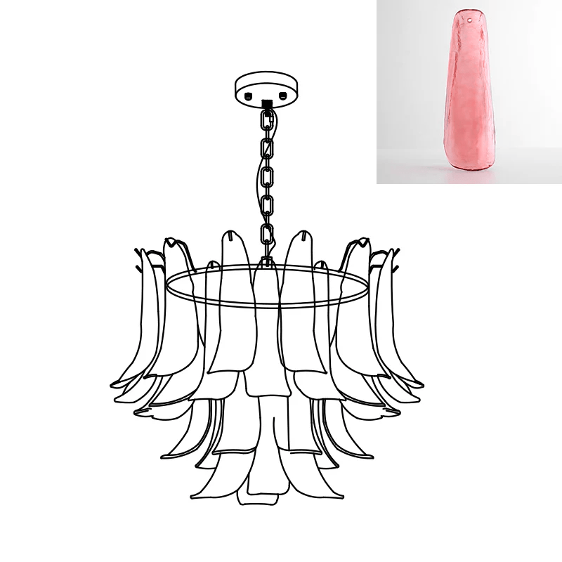 Murano Glass Leaf Chandelier - 4 Layers ∅ 31.5″ x H 19.6″ / Dia 80cm x H 50cm / Light Red & Gold