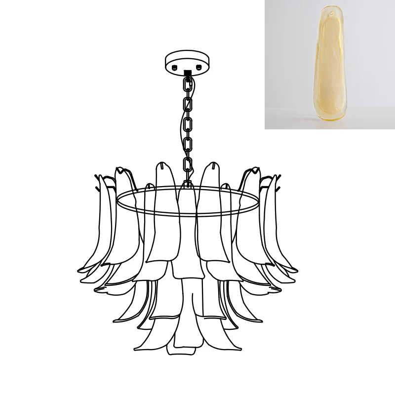 Murano Glass Leaf Chandelier - 4 Layers ∅ 31.5″ x H 19.6″ / Dia 80cm x H 50cm / Yellow Cloud & Gold