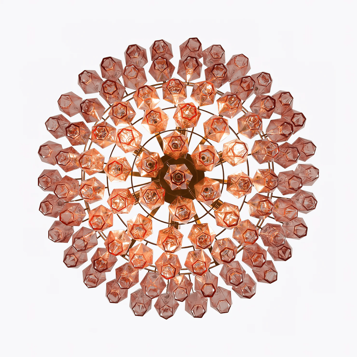 Pink Polygon Drop Curated Mouth-Blown Frosted Gl – full fixture elevation view