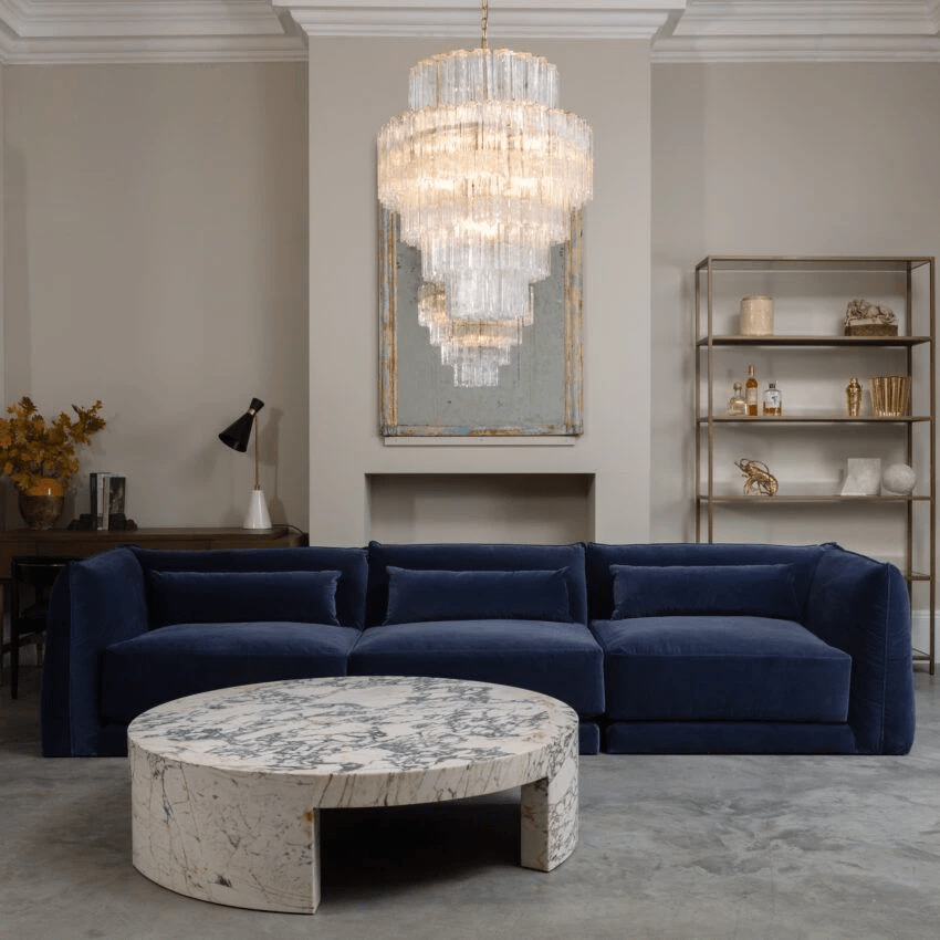 Rina Firenze Curated Mouth-Blown Frosted Glass C warm illuminated room view