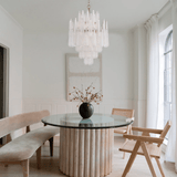Ollie Drop Curated Mouth-Blown Frosted Glass Cha warm illuminated room view