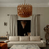 Drum Sorrento Curated Amber Art Glass Chandelier – illuminated warm ambiance setting