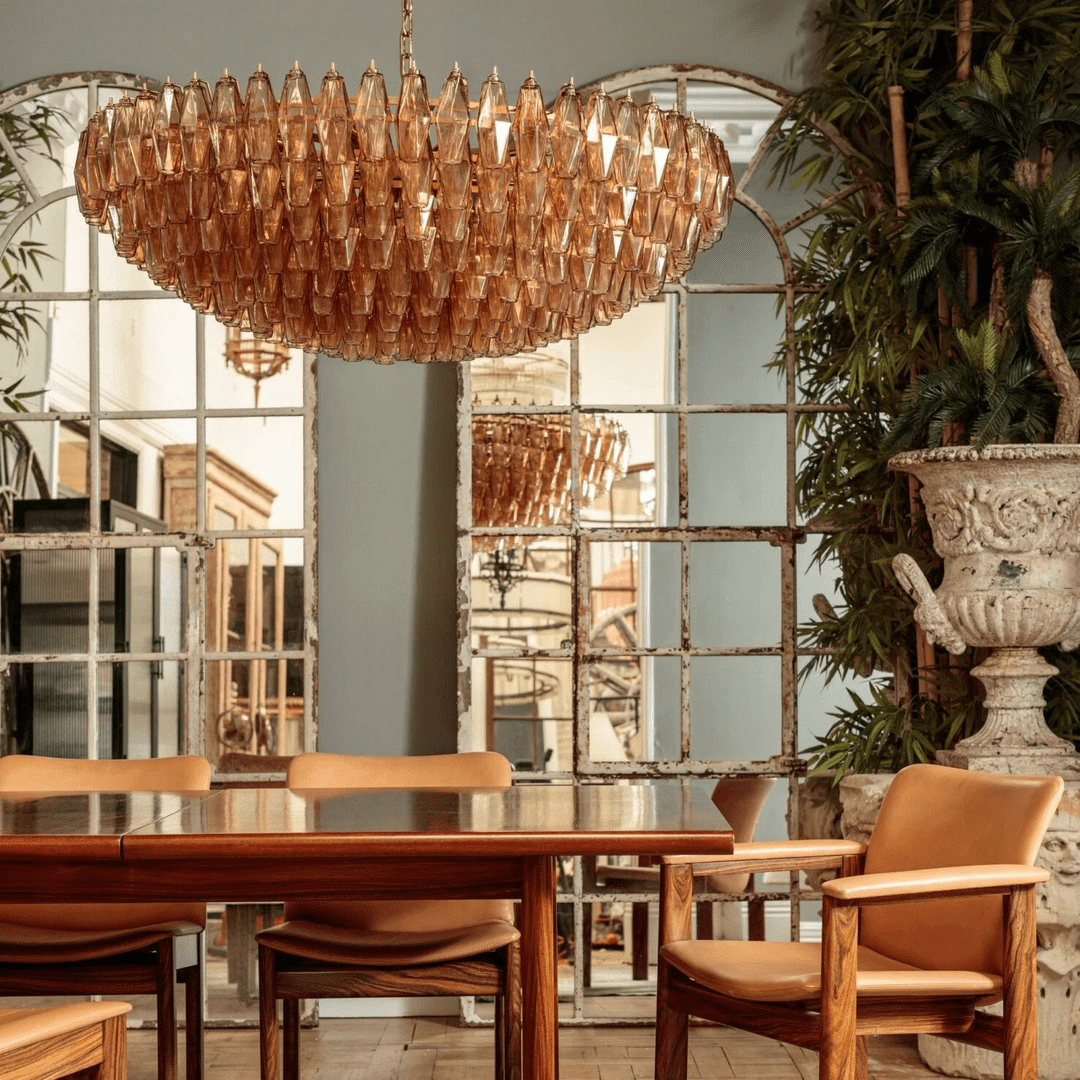 Petala Amber Art Glass Chandelier – side angled contour profile