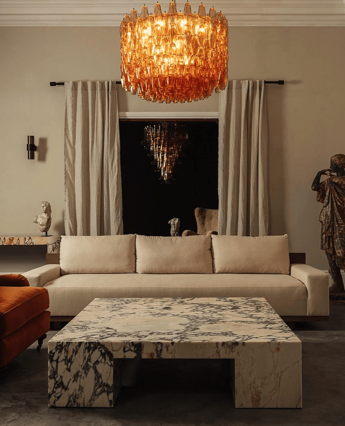 Drum Sorrento Curated Amber Art Glass Chandelier – architectural ceiling profile