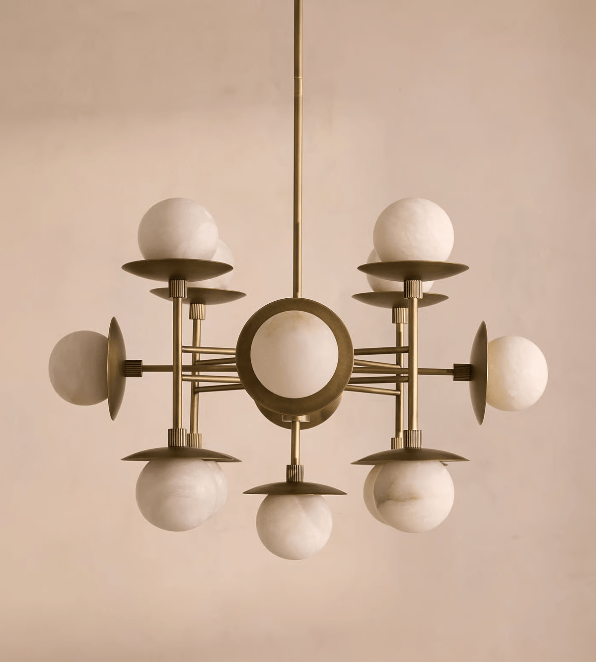 Cara Alabaster Curated Alabaster Chandelier warm illuminated room view