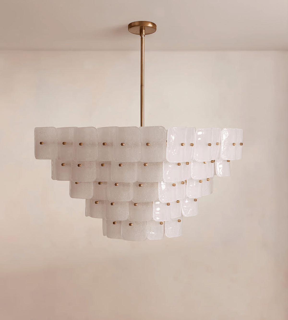 Francis Curated Mouth-Blown Frosted Glass Chande – illuminated warm ambiance setting