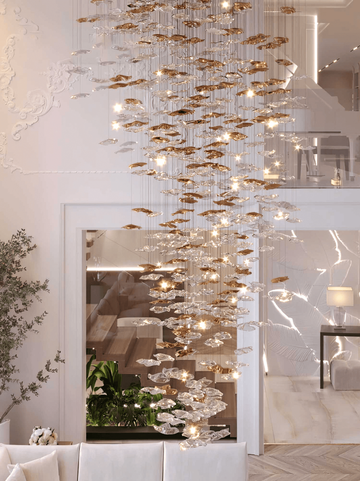 Tidal Art Glass Chandelier – Ambient Illumination in Luxury Interior Setting View 11