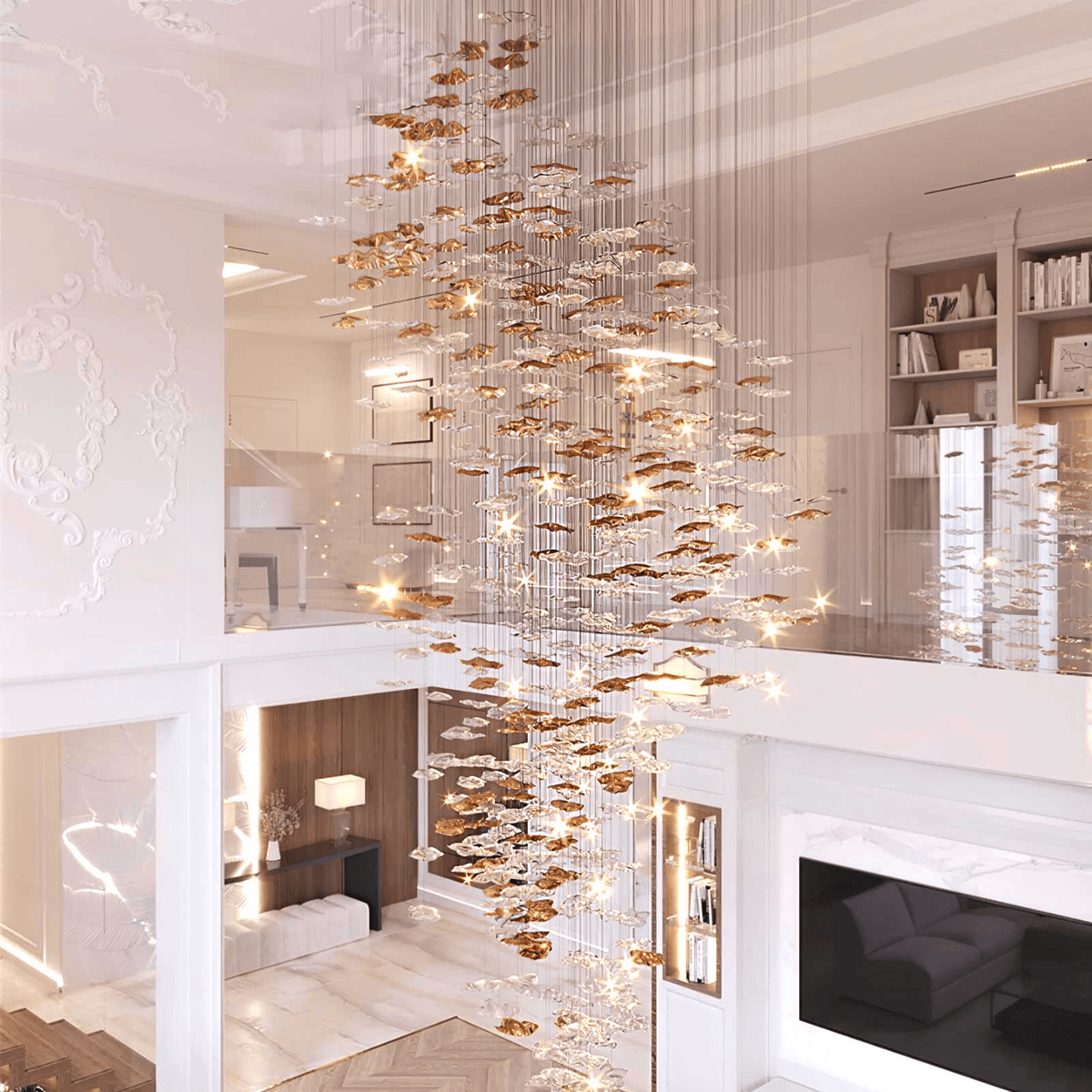 Tidal Art Glass Chandelier – Ambient Illumination in Luxury Interior Setting View 5