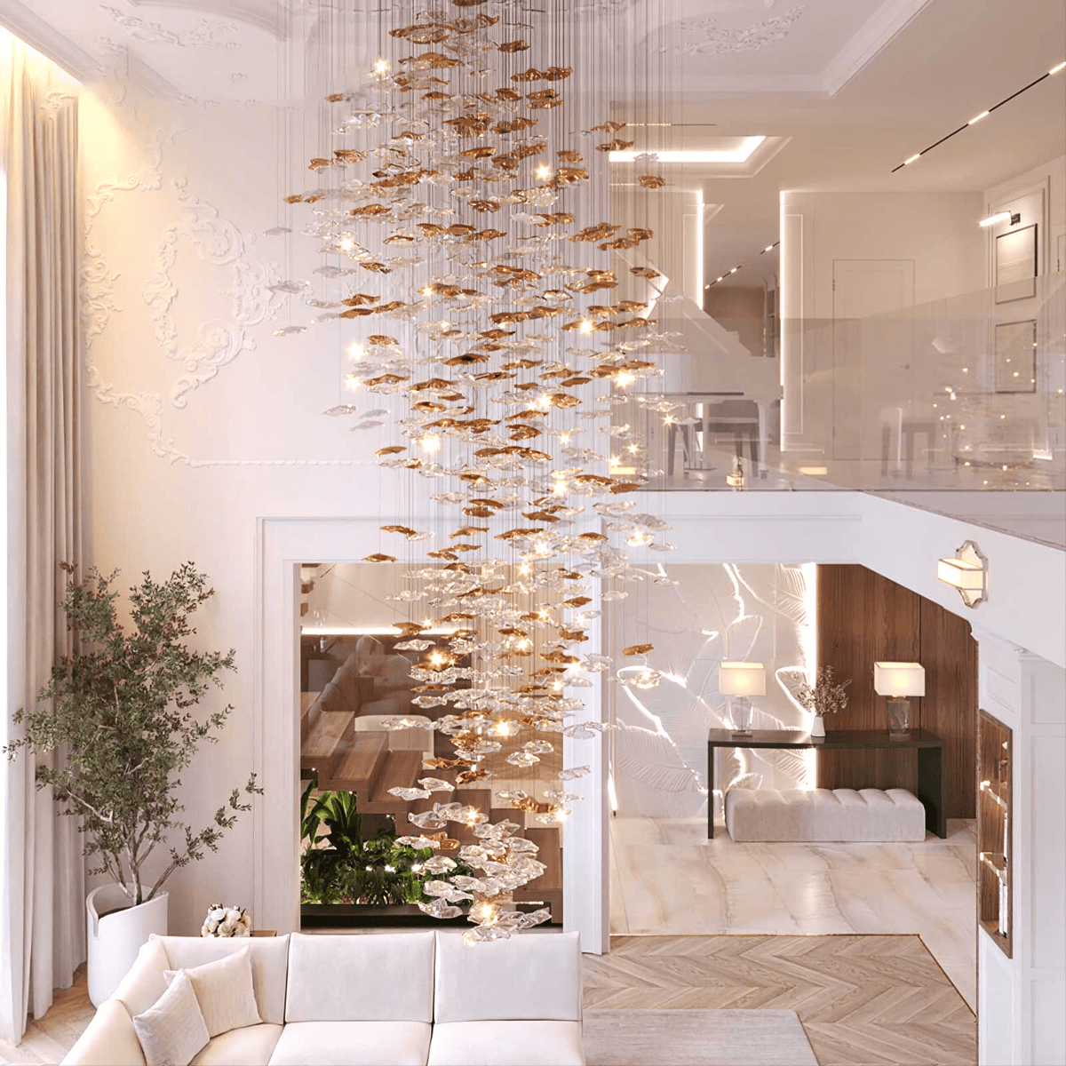 Tidal Art Glass Chandelier – Ambient Illumination in Luxury Interior Setting View 12