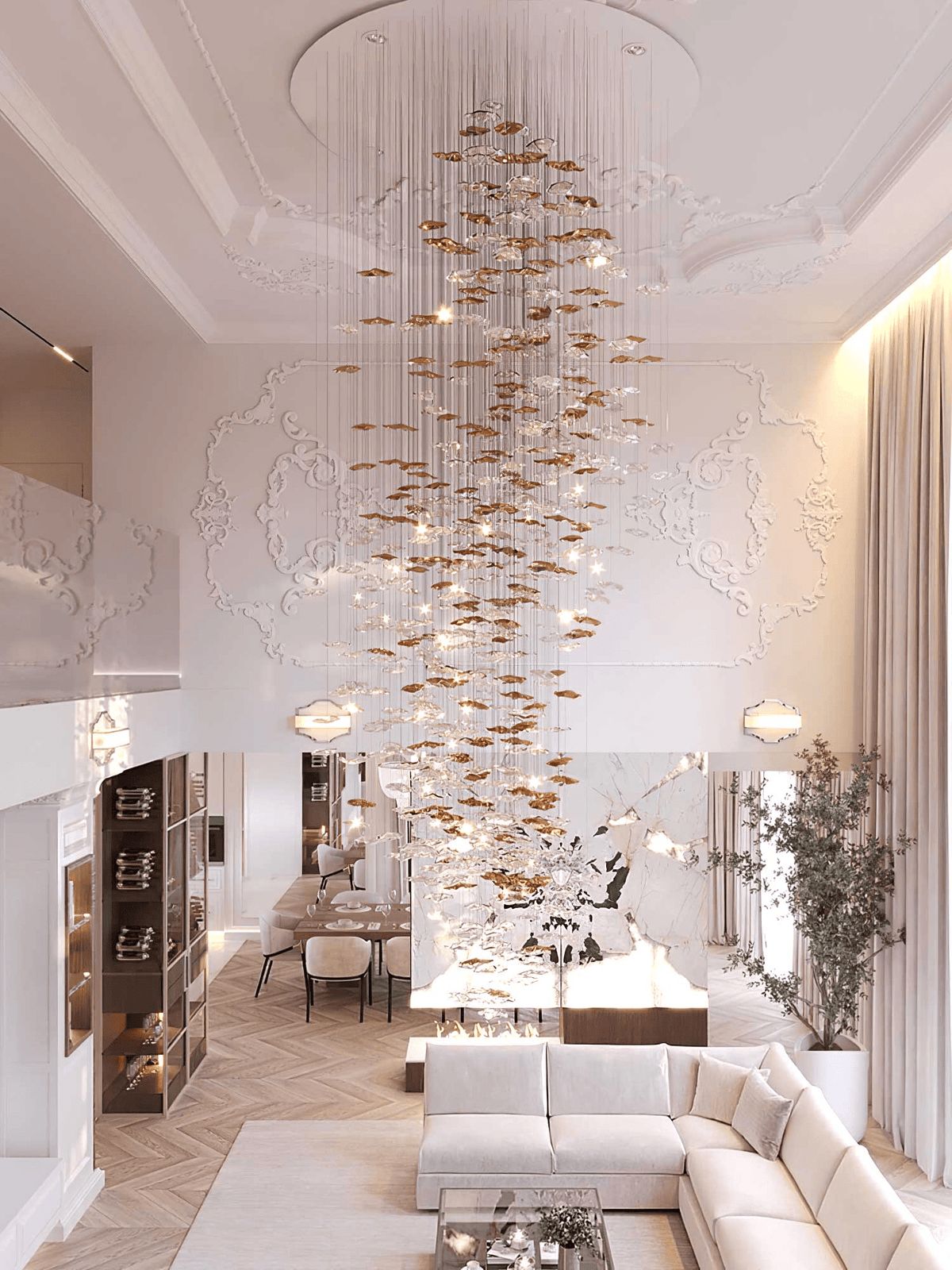 Tidal Art Glass Chandelier – Ambient Illumination in Luxury Interior Setting View 6