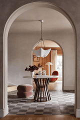 Luvonea Plaster Curated Iron & Glass Chandelier – spatial dining room perspective