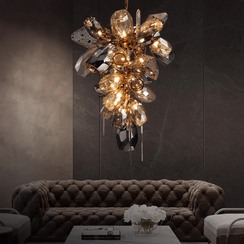 Modern Art Glass Crystal Curated Mouth-Blown Fro installed in residential dining space