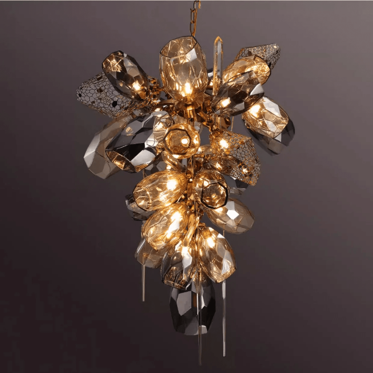 Modern Art Glass Crystal Curated Mouth-Blown Fro – illuminated warm ambiance setting