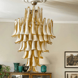 Petala Amber Art Glass Chandelier – illuminated warm ambiance setting