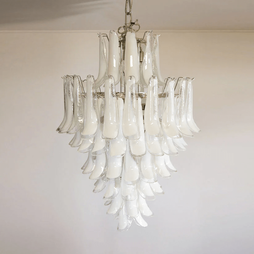 Petala Amber Art Glass Chandelier – illuminated warm ambiance setting #1