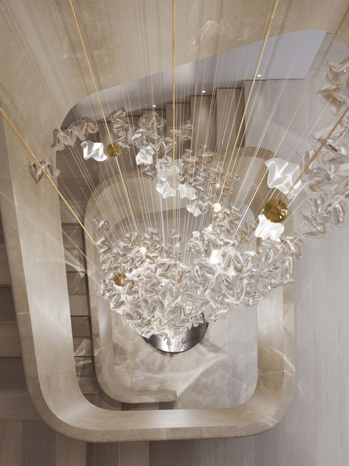 Tidal Stair Chandelier – Ambient Illumination in Luxury Interior Setting View 6