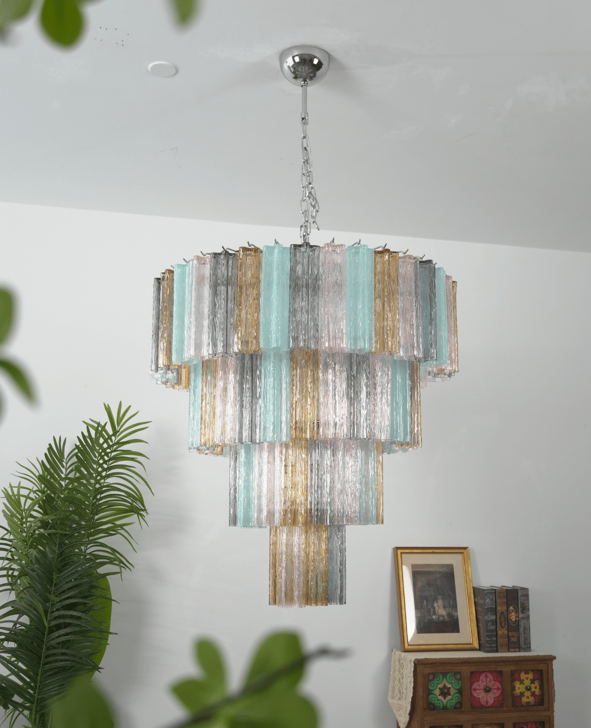 Lustrava Prism Curated Mouth-Blown Frosted Glass – spatial dining room perspective
