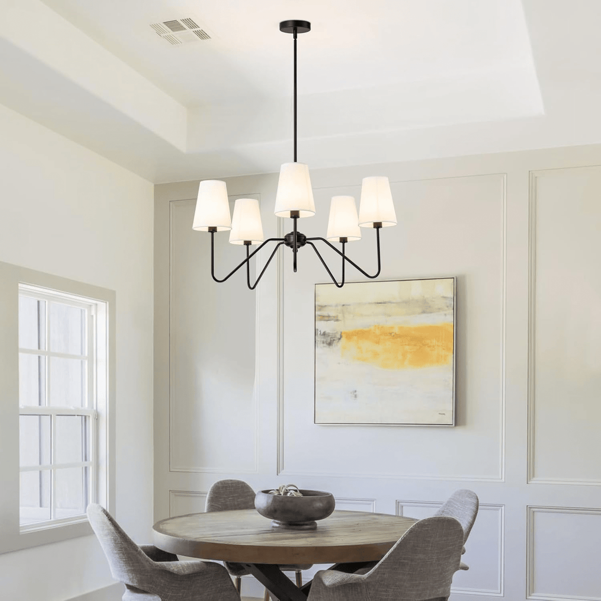 Lumos Black Curated Solid Brass Chandelier – spatial dining room perspective