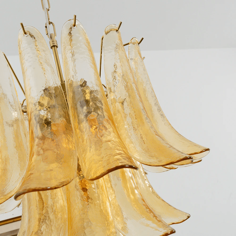 Petala Amber Art Glass Chandelier – side angled contour profile