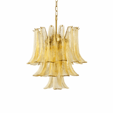 Petala Amber Art Glass Chandelier – illuminated warm ambiance setting #1
