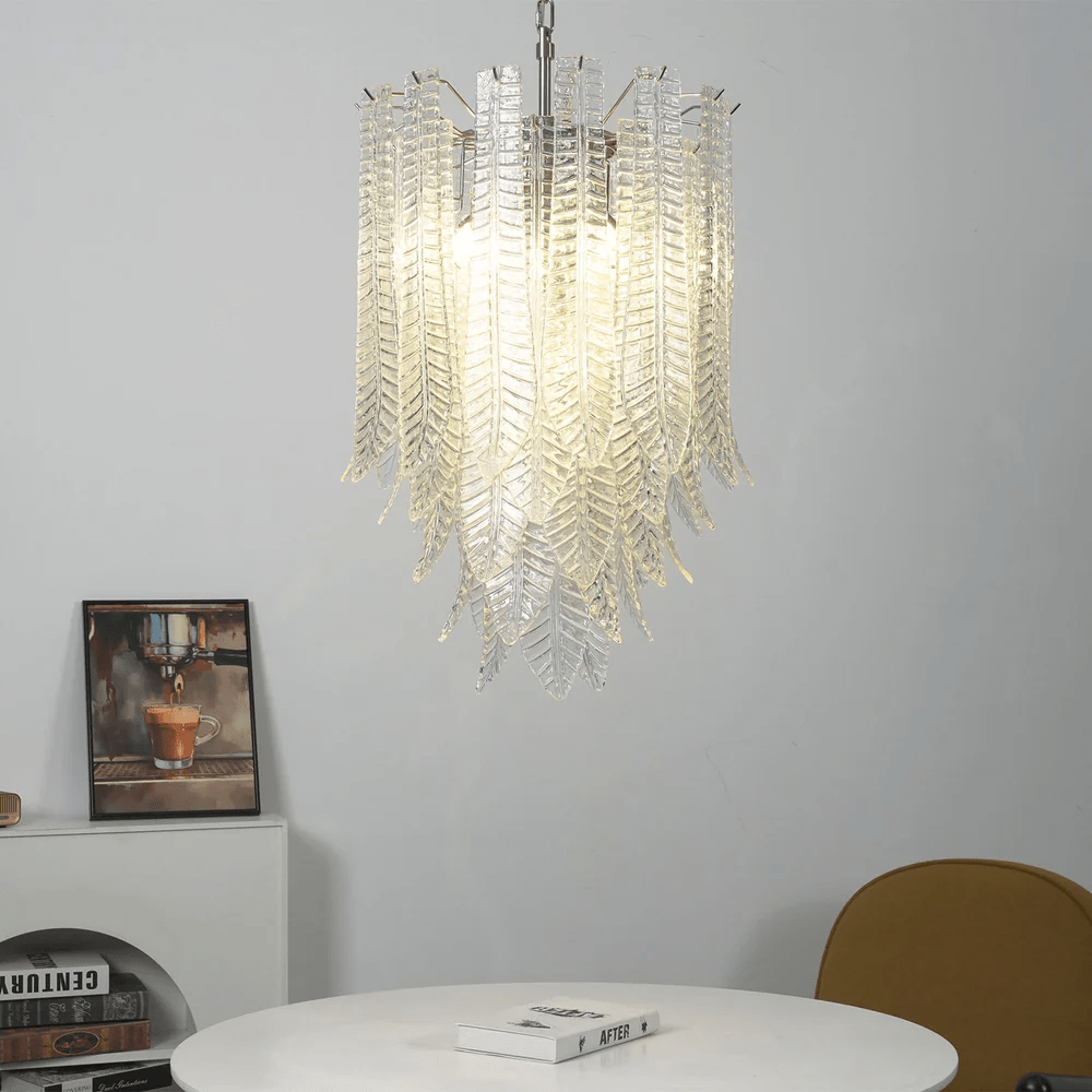 Silvae Veil Glass Curated Mouth-Blown Frosted Gl installed in residential dining space