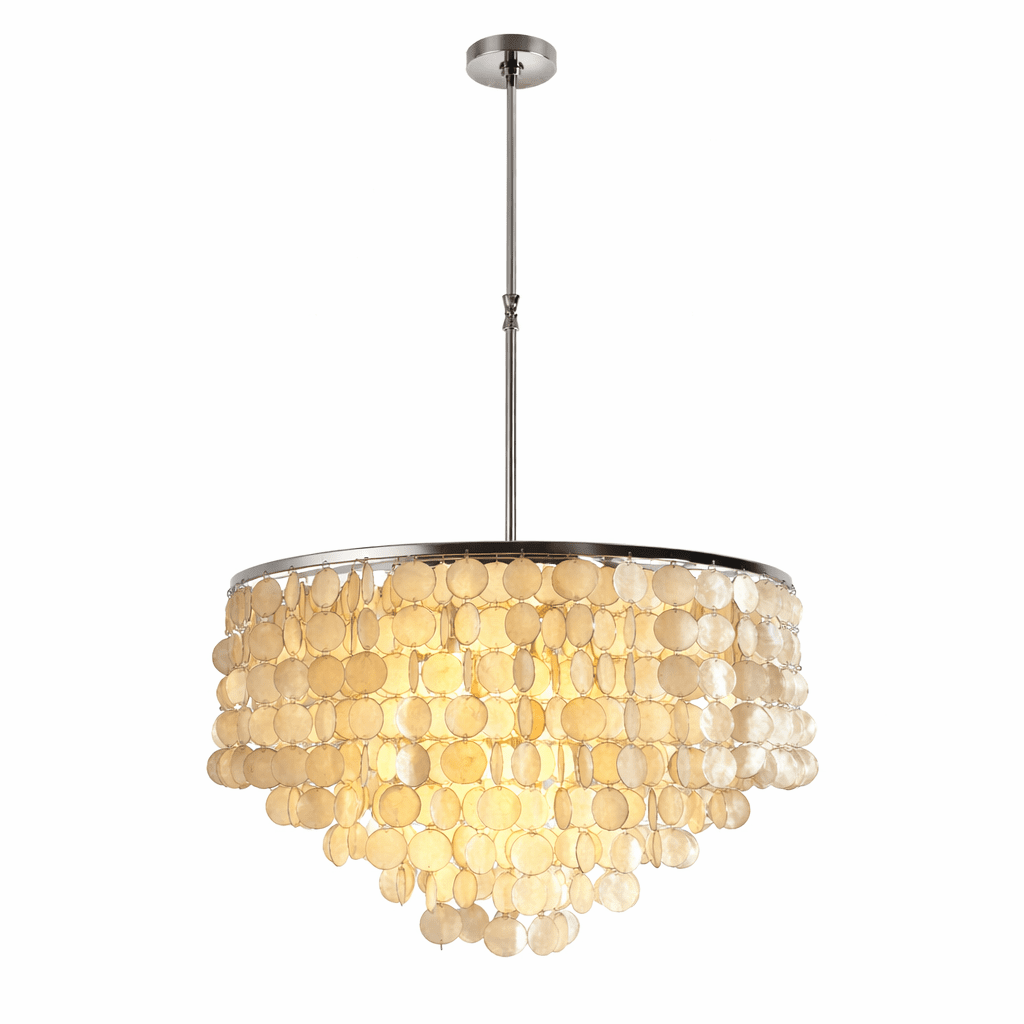 Oceana Shell Curated Brushed Nickel Iron Chandel – handcrafted surface texture