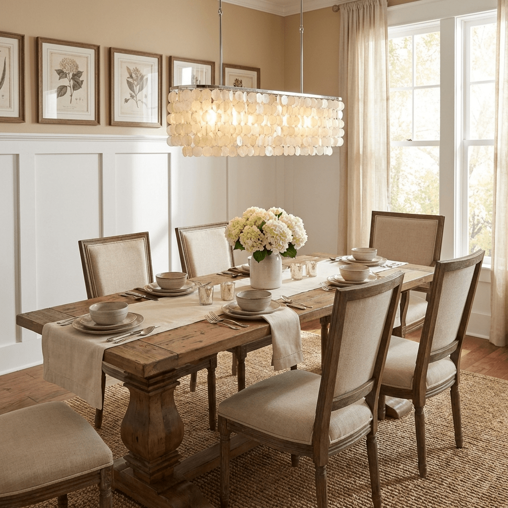 Liora Shell Linear Curated Iron & Glass Chandeli – handcrafted surface texture