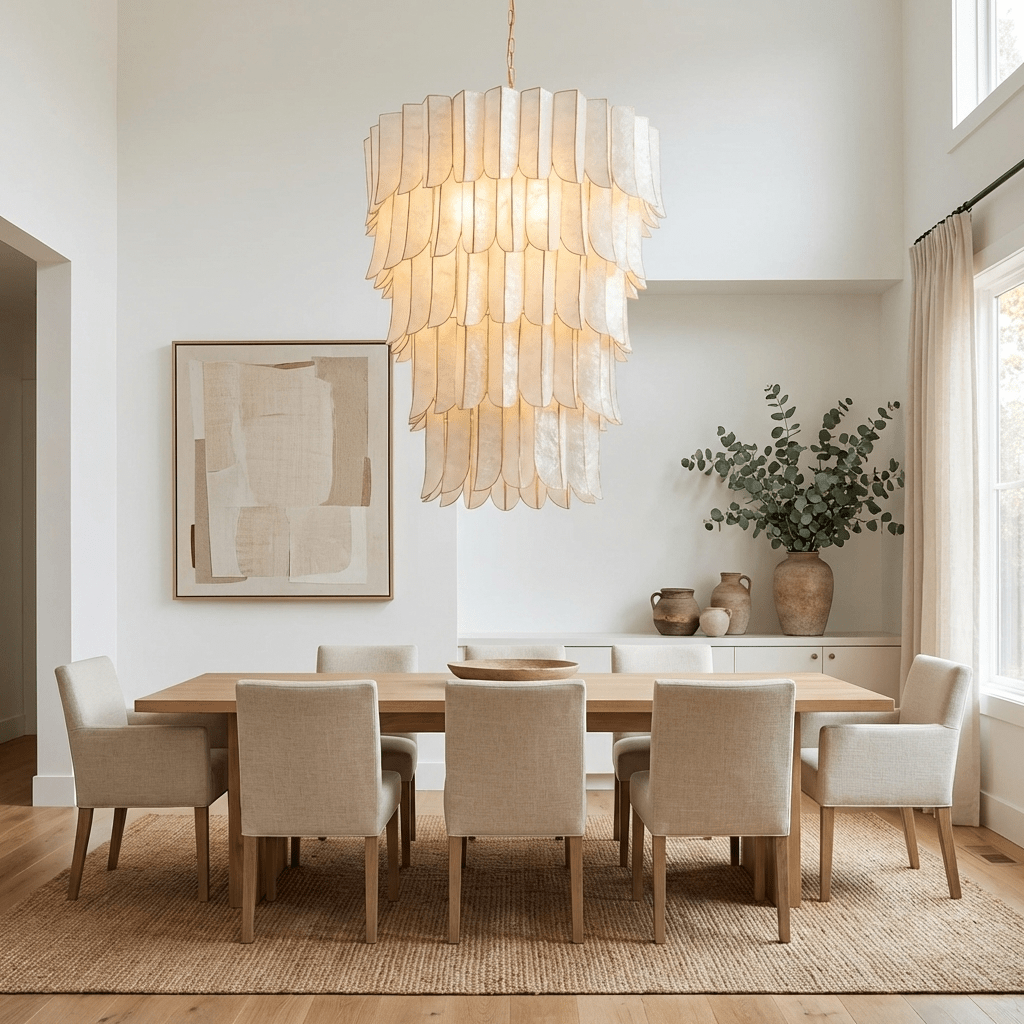 Iron & Glass craftsmanship detail on Cascara Shell Curated Iron & Glass Chandelier
