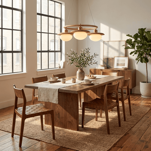 Aurelin Halo Curated Mouth-Blown Frosted Glass C installed in residential dining space