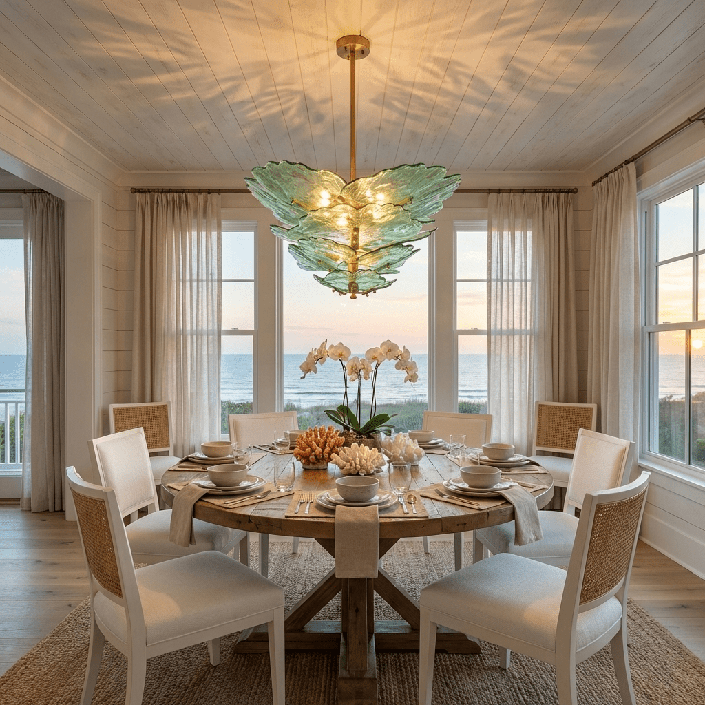 Verdant Petal Glass Curated Mouth-Blown Frosted – spatial dining room perspective