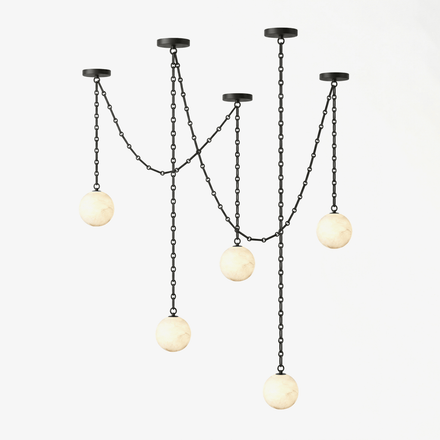 Industrial Alabaster Orb Chandelier
