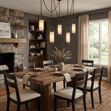 Cascading Chain Lantern Curated Alabaster Chande installed in residential dining space