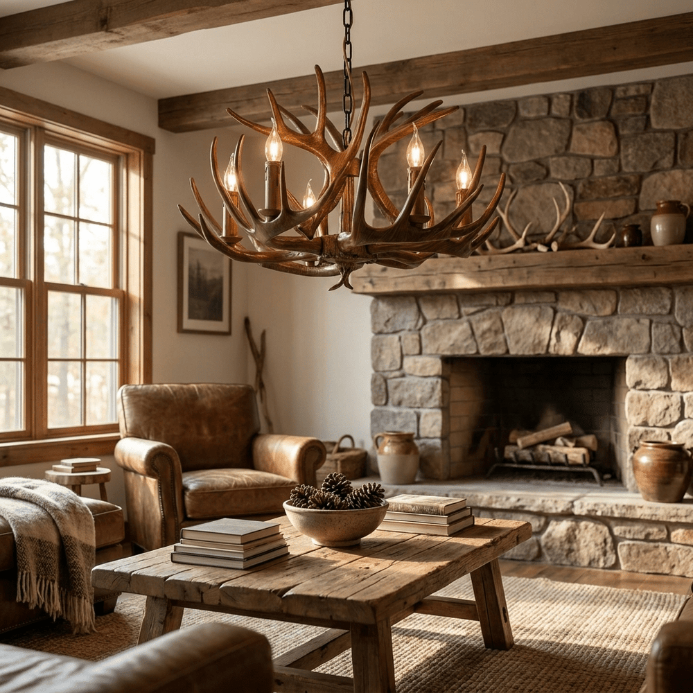 Rustic Antler Lodge Curated Iron & Glass Chandel