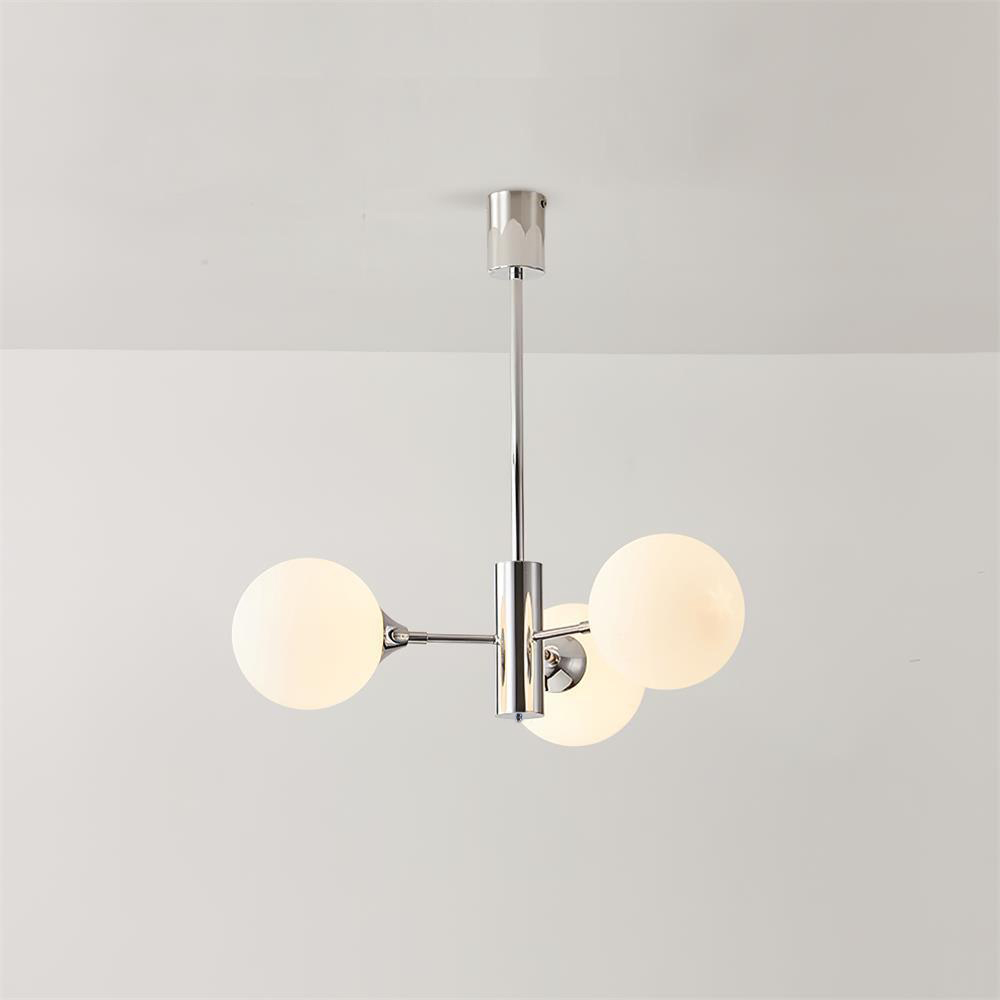 Lola Curated Mouth-Blown Frosted Glass Chandelie – illuminated warm ambiance setting #1