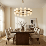 Tabitha Alabaster Curated Alabaster Chandelier installed in residential dining space