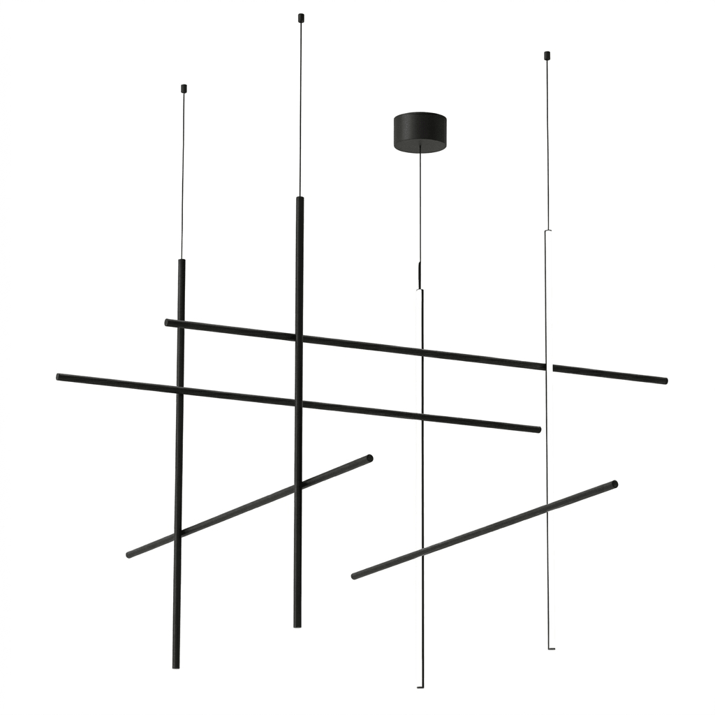 Gridline Linear Curated Finished Iron Chandelier – unlit natural material contrast #1 #2