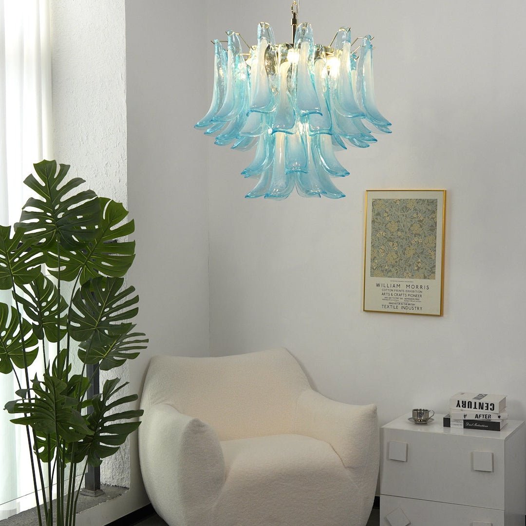 Azure Drift Glass Curated Mouth-Blown Frosted Gl installed in residential dining space
