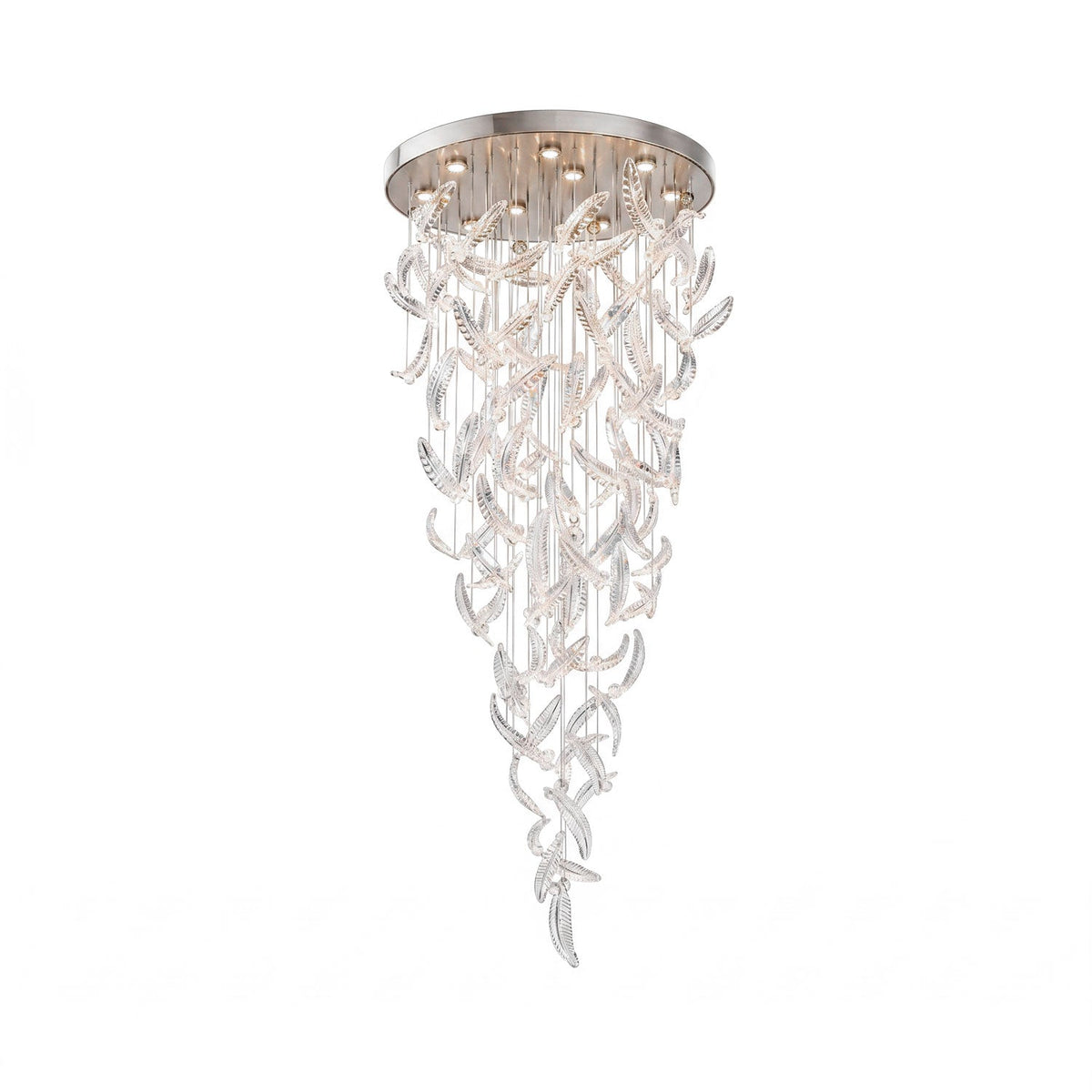Pluma Sculptural Feather Chandelier – illuminated warm ambiance setting #1