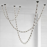 Riviere Chain Chandelier - 3-strips: 16-Lights + 30-Lights + 36-Lights / Black & Glass Lampshade / Warm Light
