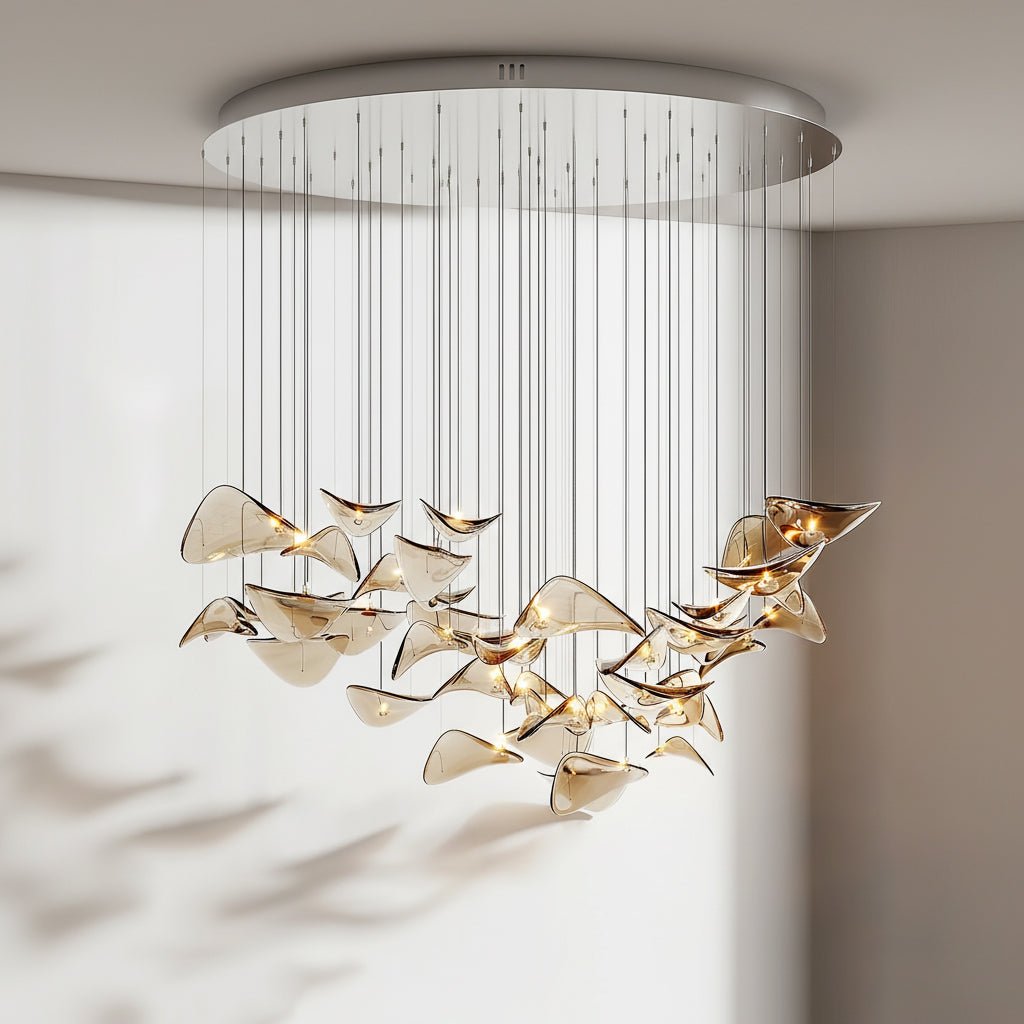 Wave Floating Leaf Chandelier – Ambient Illumination in Luxury Interior Setting View 26