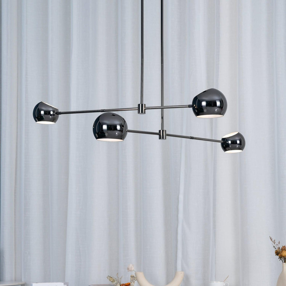 Acaba Curated Mouth-Blown Frosted Glass Chandeli – full fixture elevation view