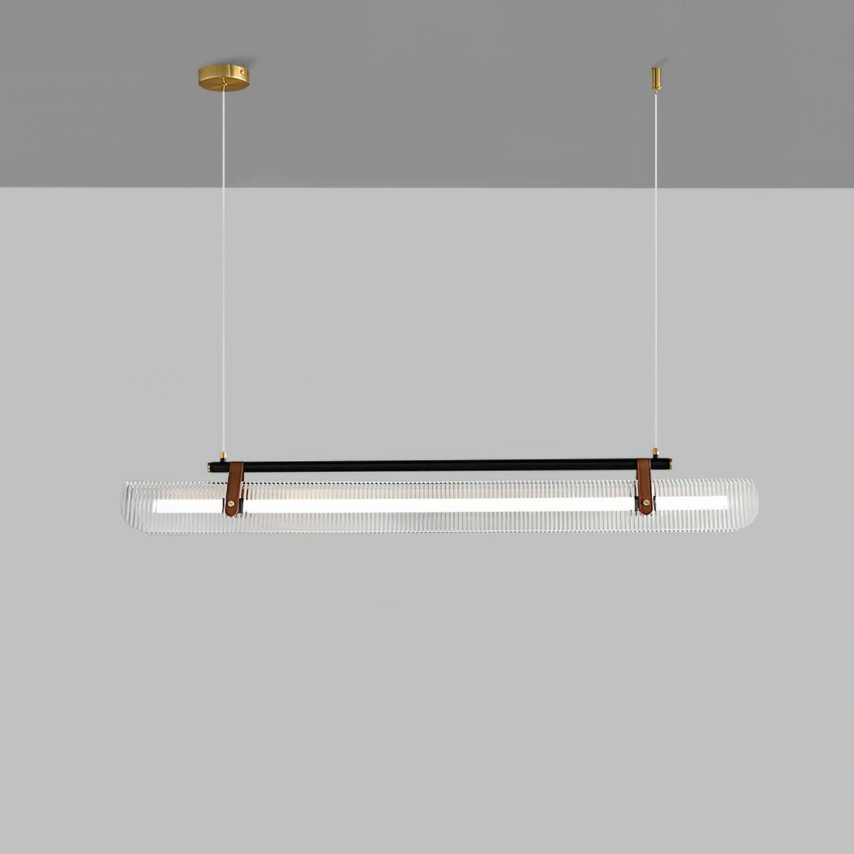 Acrylic Linear Curated Amber Art Glass Chandelie – side angled contour profile